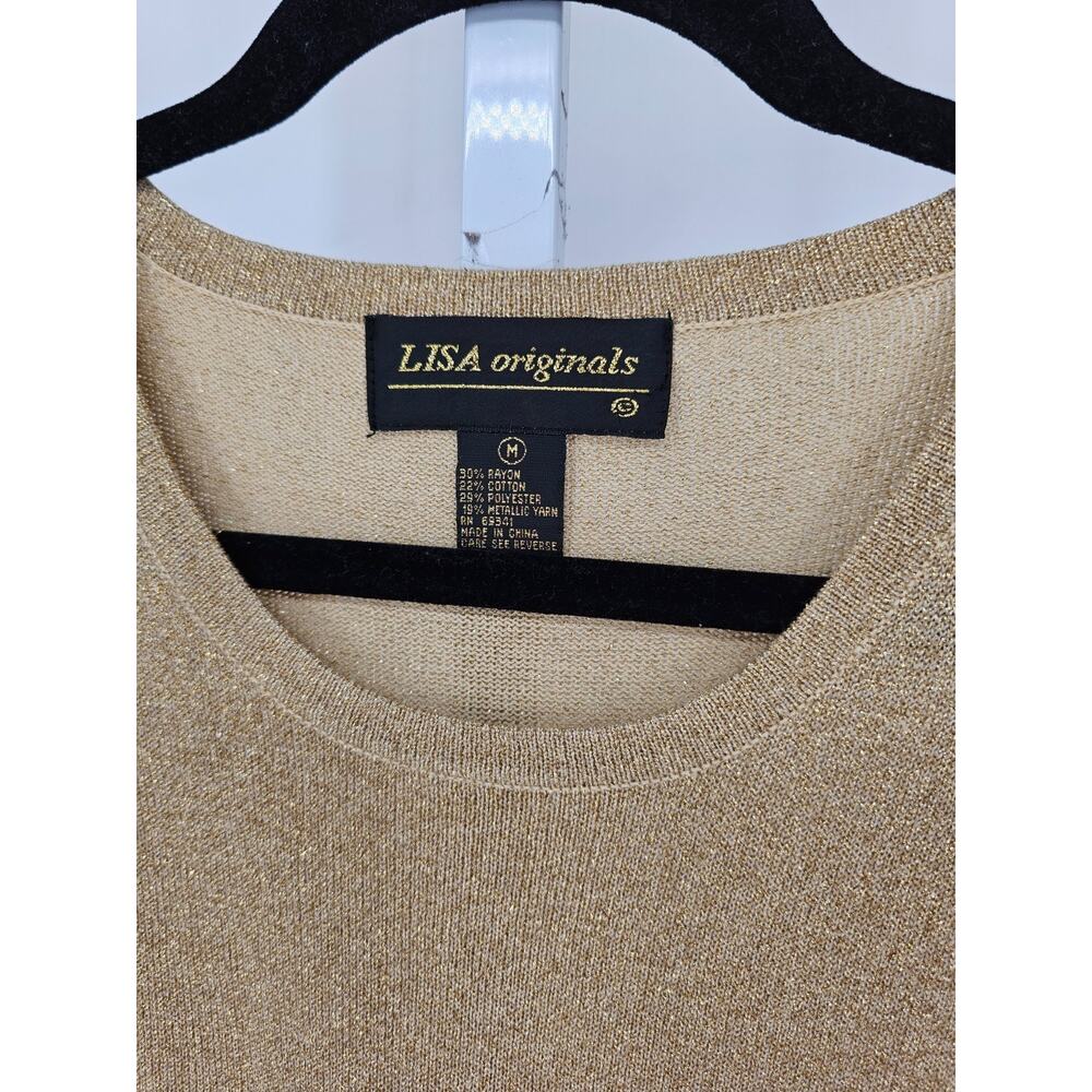 Vtg Lisa Originals Womens Sz M Sleeveless Knit Top Gold Metallic Weave - Picture 2 of 3